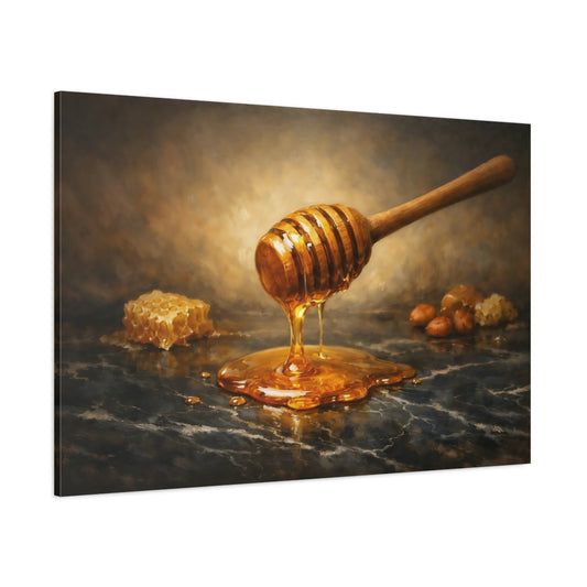 Main Mockup. Nature Honey Dipper Brown And Gold shown as stretched canvas wall art