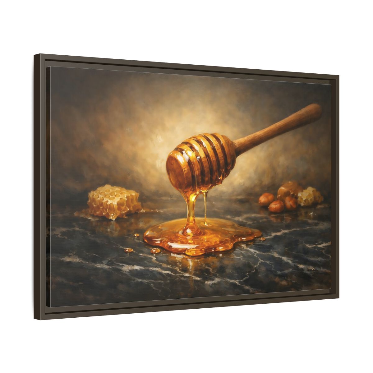 Side Mockup 11. Nature Honey Dipper Golden Honey shown as stretched canvas wall art