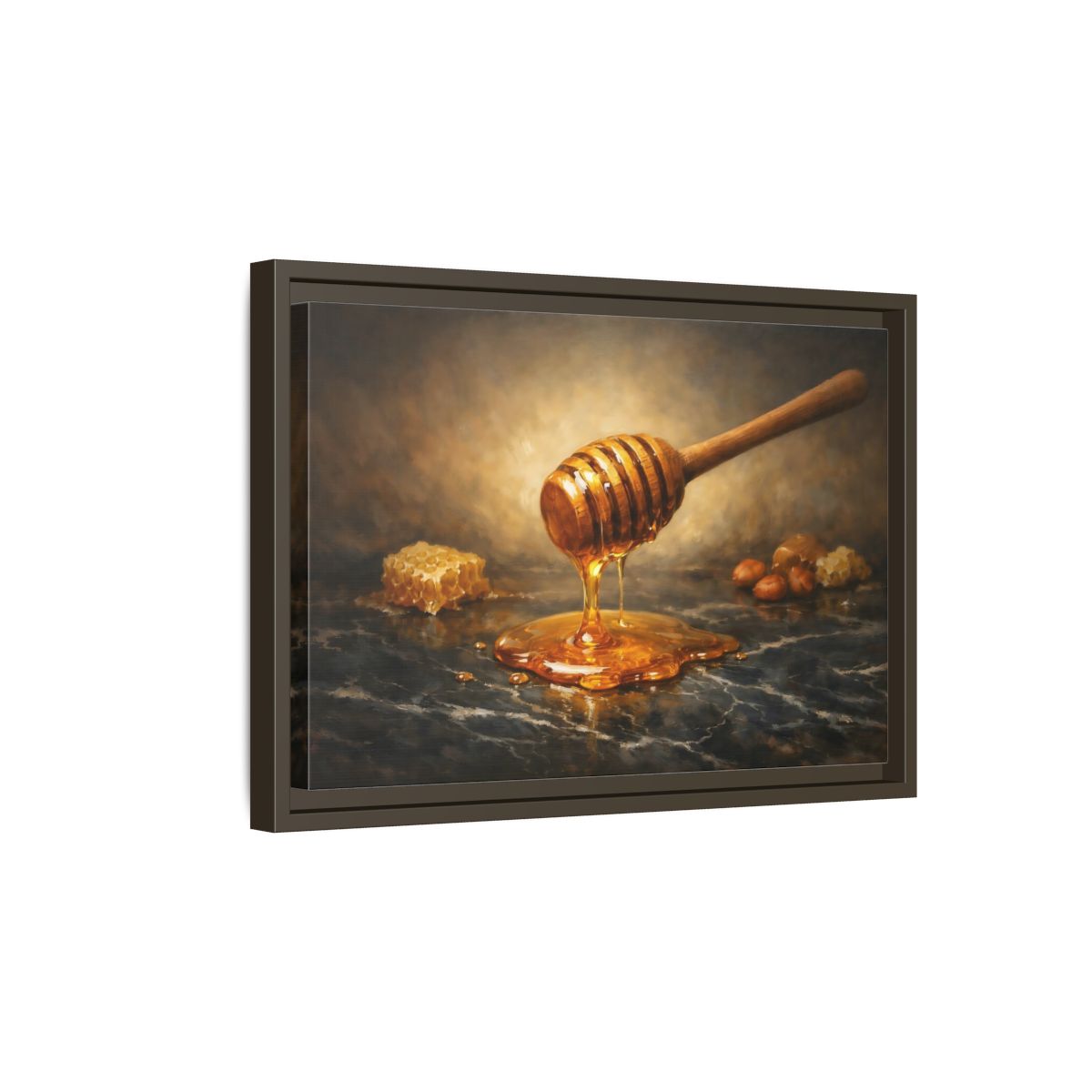 Side Mockup 5. Nature Honey Dipper Golden Honey shown as stretched canvas wall art