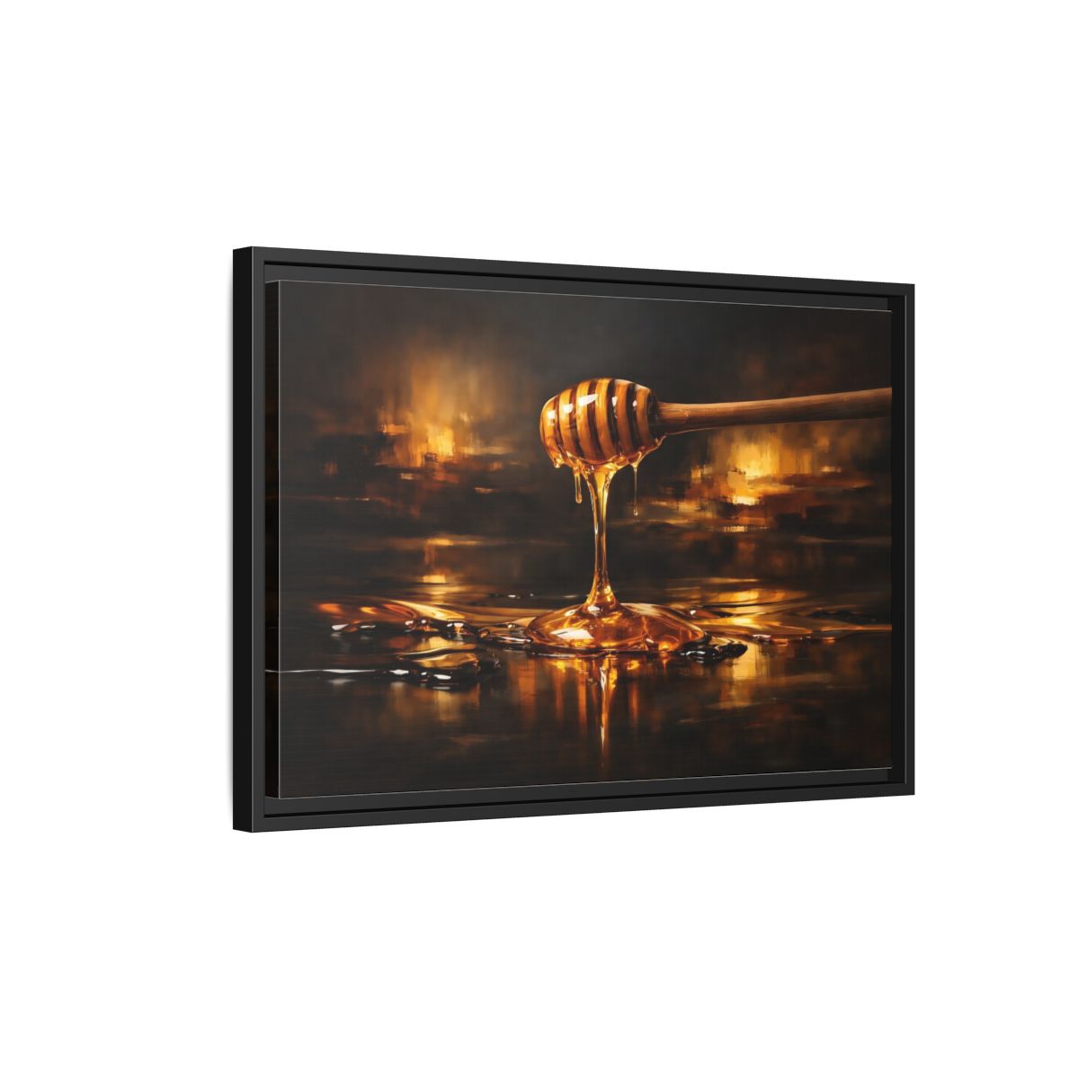 Side Mockup 3. Nature Honey Dipper Golden Honey shown as stretched canvas wall art