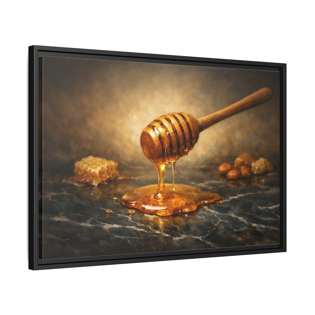 Side Mockup 14. Nature Honey Dipper Golden Honey shown as stretched canvas wall art