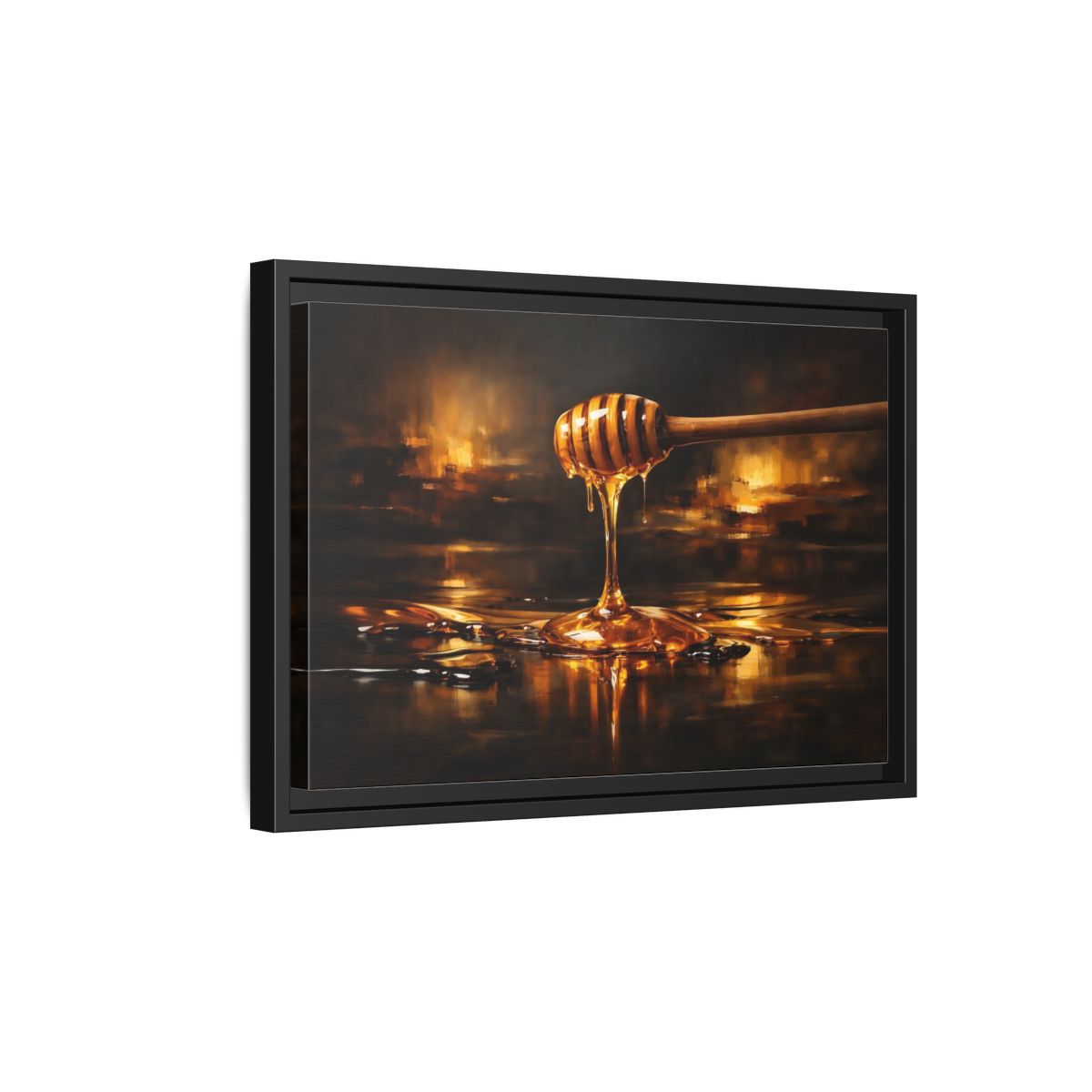 Side Mockup 6. Nature Honey Dipper Golden Honey shown as stretched canvas wall art