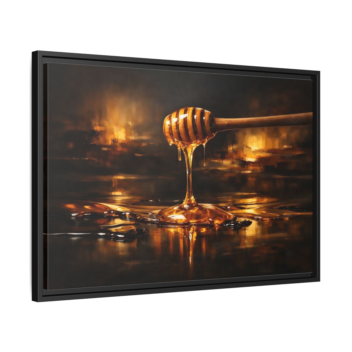 Side Mockup 14. Nature Honey Dipper Golden Honey shown as stretched canvas wall art