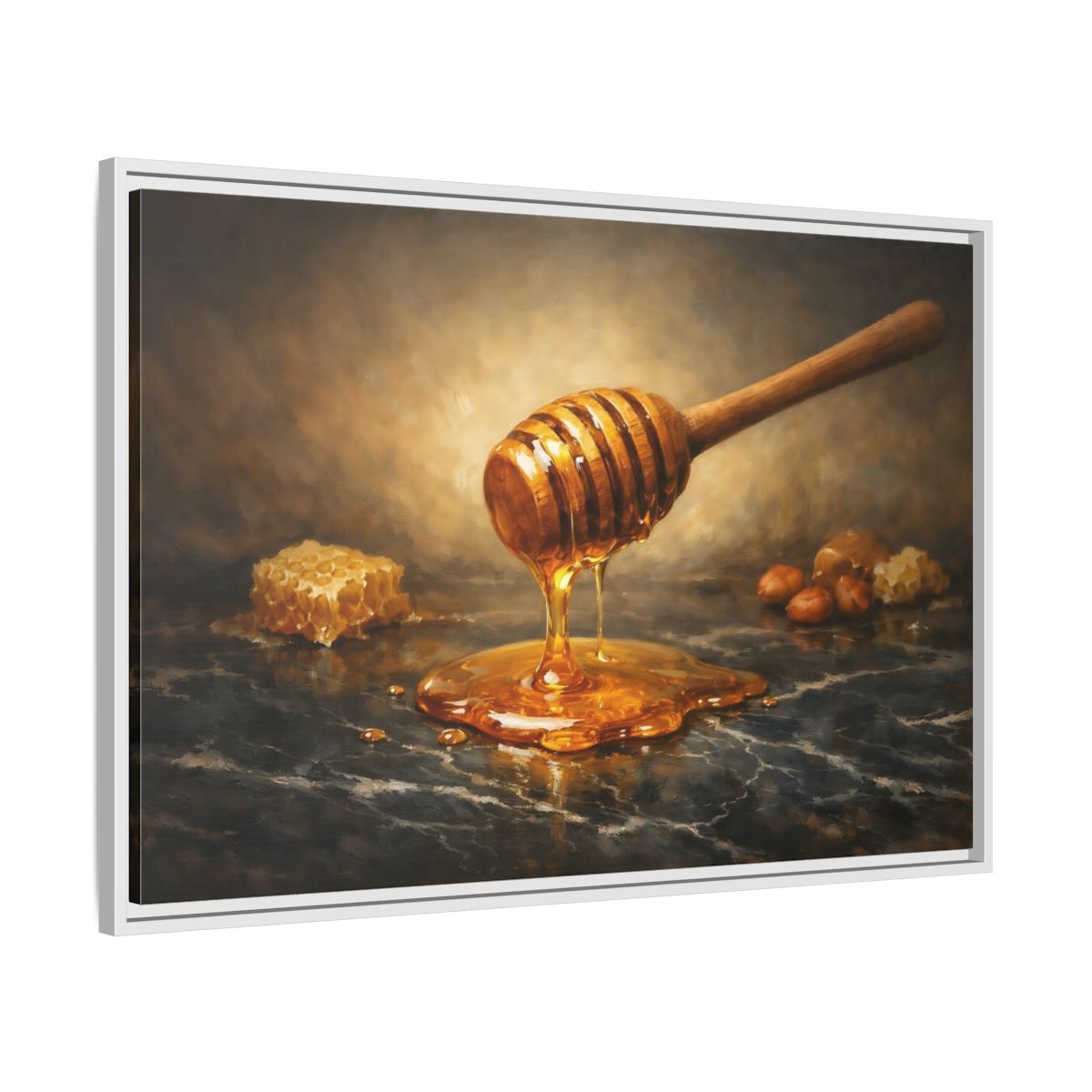 Side Mockup 8. Nature Honey Dipper Golden Honey shown as stretched canvas wall art