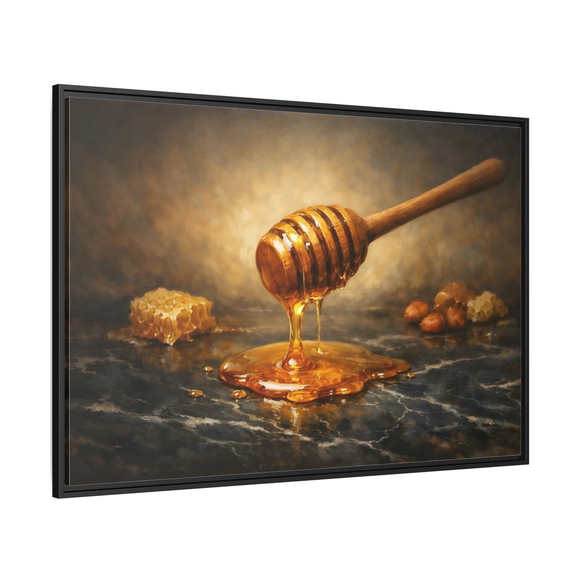 Side Mockup 12. Nature Honey Dipper Golden Honey shown as stretched canvas wall art