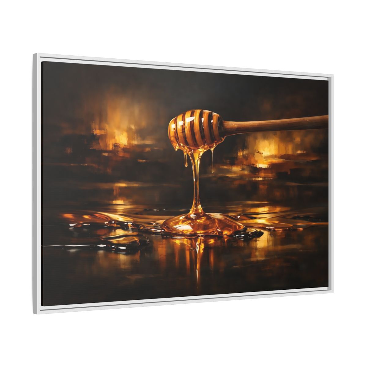 Side Mockup 7. Nature Honey Dipper Golden Honey shown as stretched canvas wall art