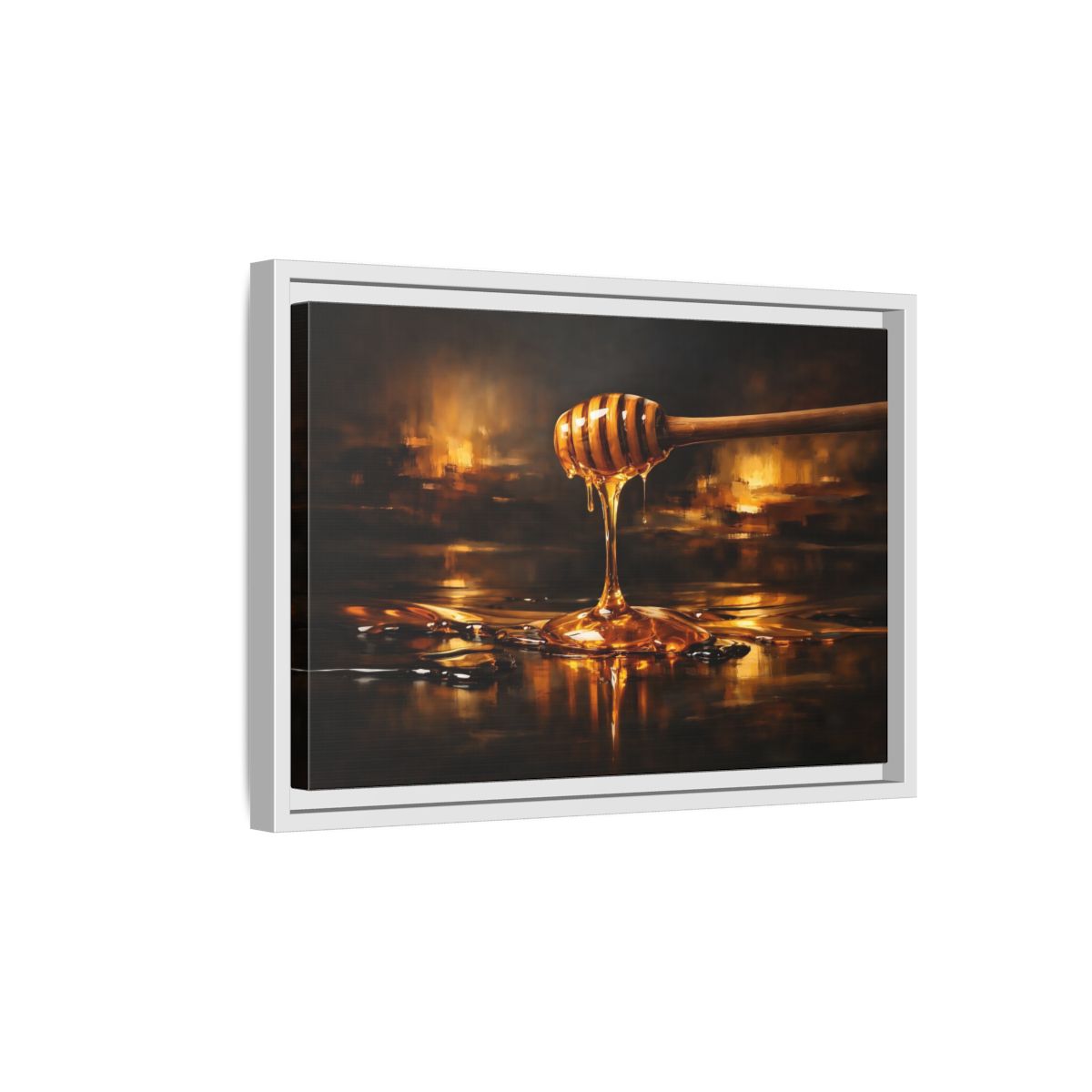 Side Mockup 4. Nature Honey Dipper Golden Honey shown as stretched canvas wall art