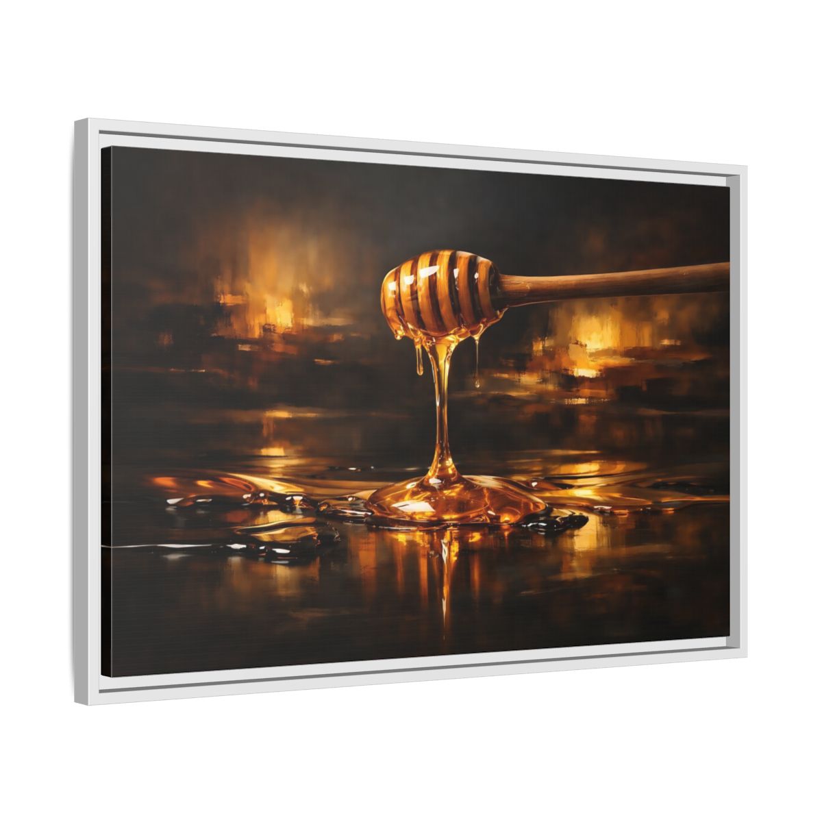 Side Mockup 10. Nature Honey Dipper Golden Honey shown as stretched canvas wall art