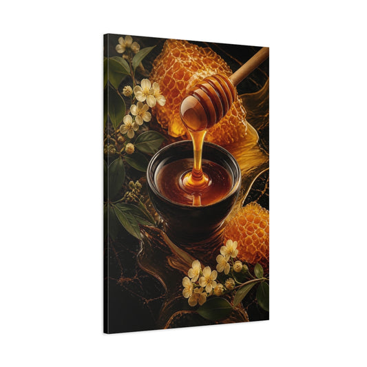 Main Mockup. Nature Honey Dipper Golden Honey shown as stretched canvas wall art