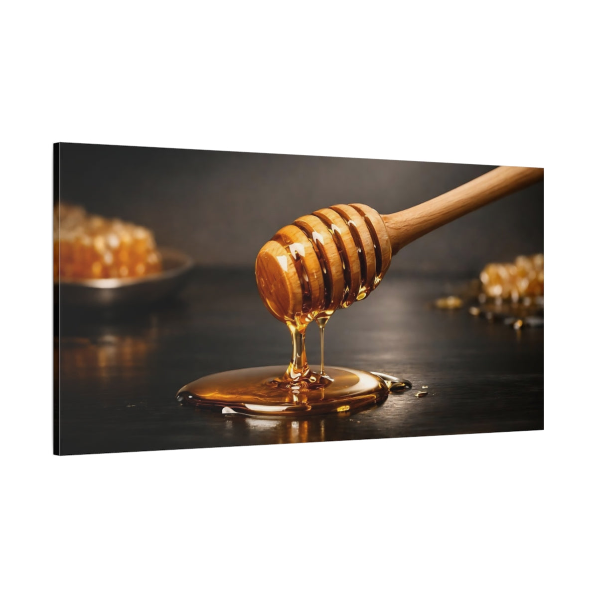 Main Mockup. Nature Honey Dipper Golden Honey shown as stretched canvas wall art