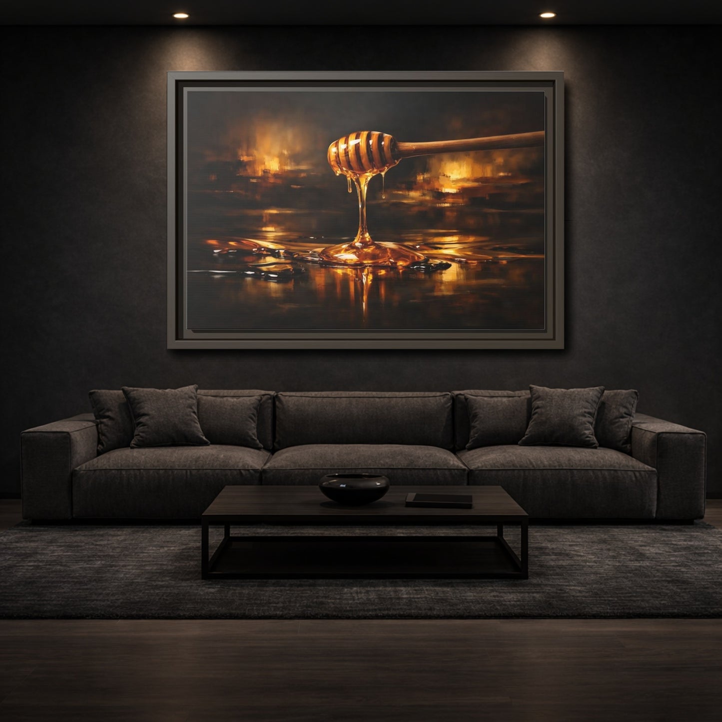 Mockup 2. Nature Honey Dipper Golden Honey shown as stretched canvas wall art