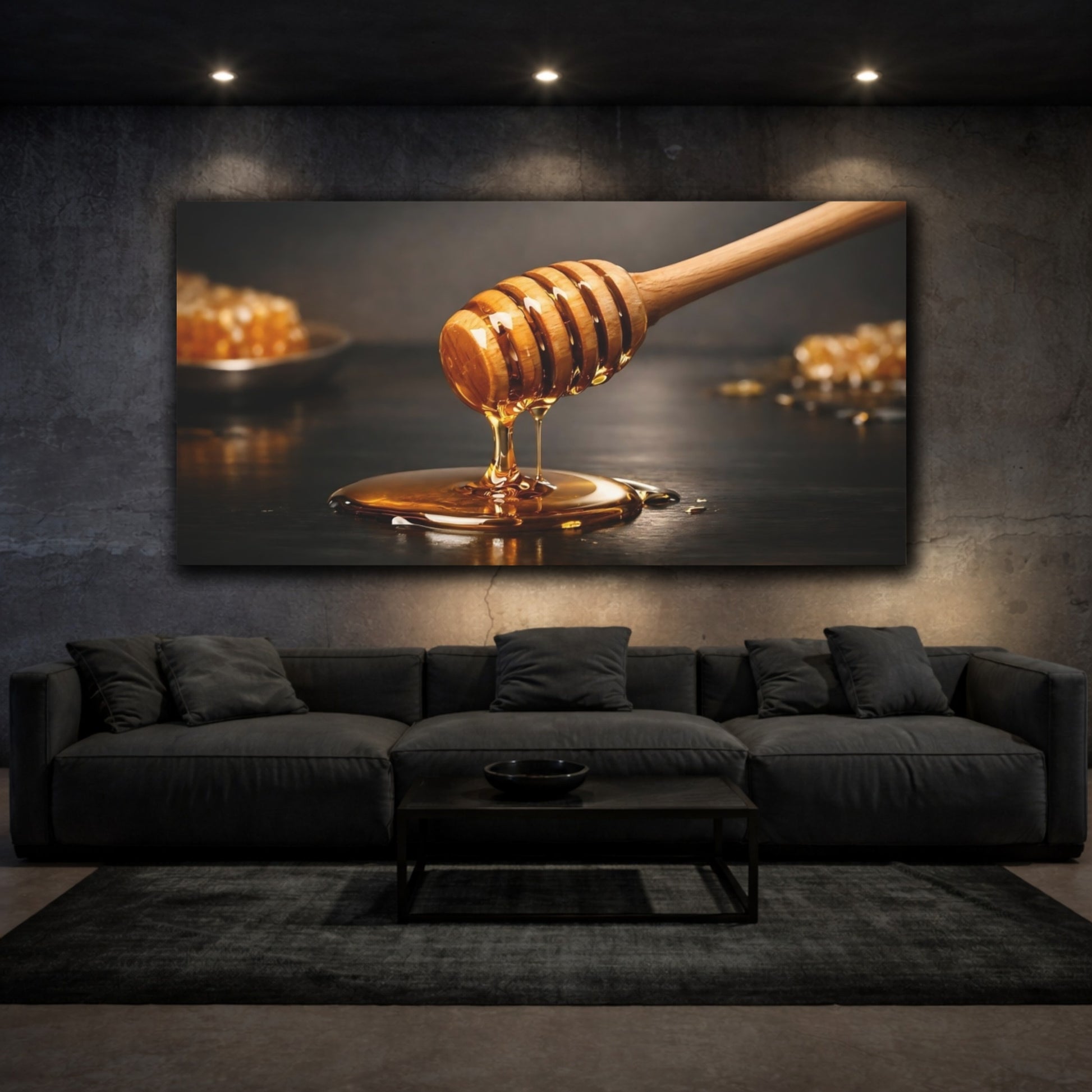 Mockup 2. Nature Honey Dipper Golden Honey shown as stretched canvas wall art