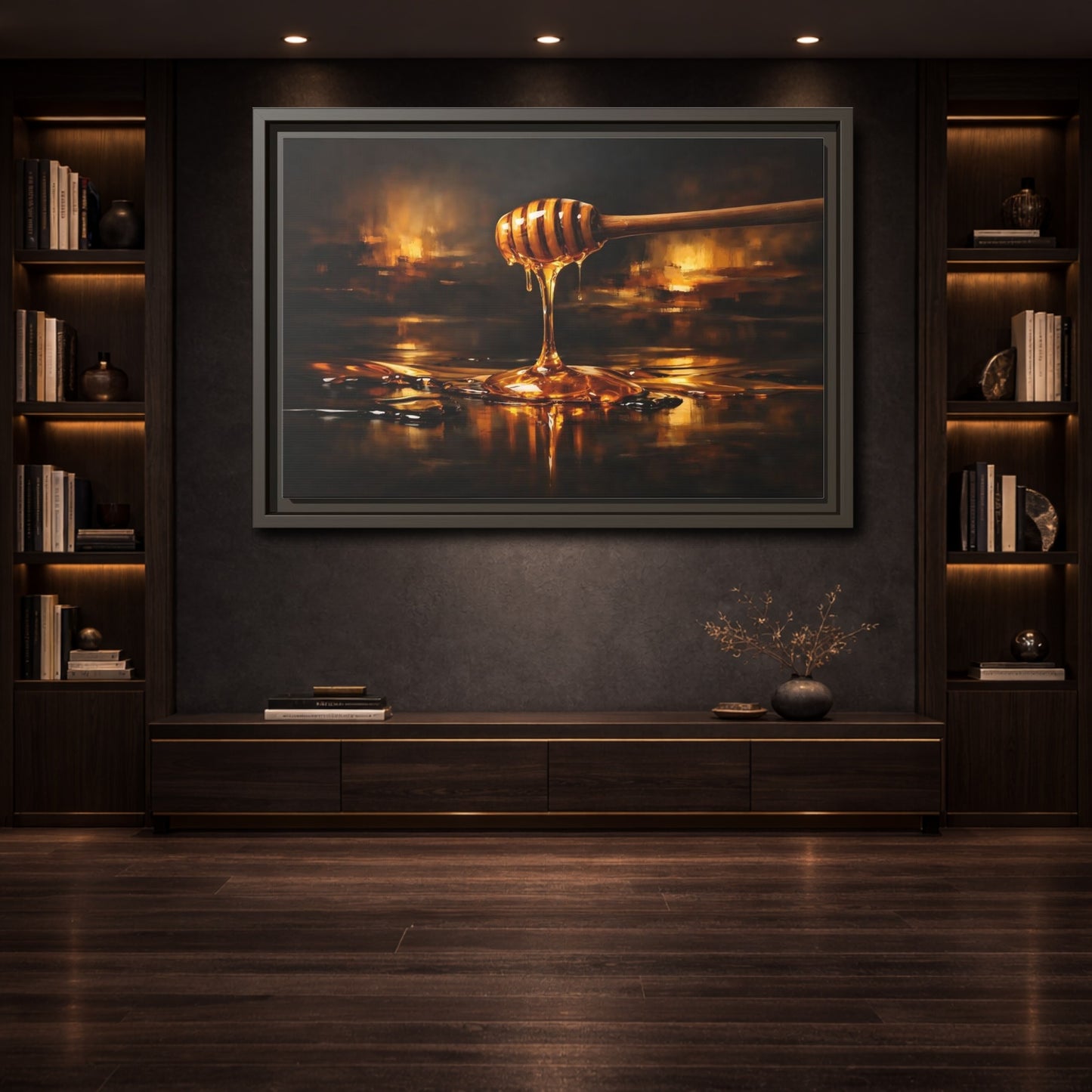Mockup 3. Nature Honey Dipper Golden Honey shown as stretched canvas wall art