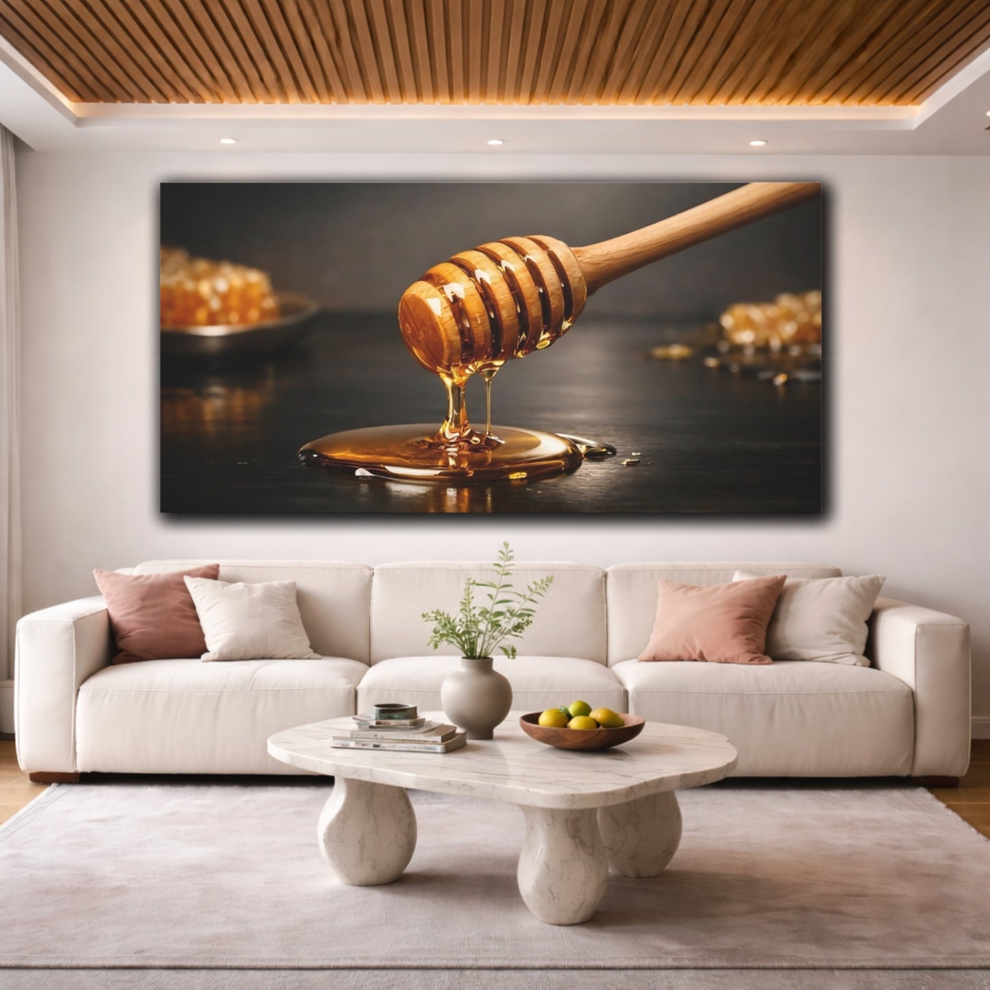 Mockup 3. Nature Honey Dipper Golden Honey shown as stretched canvas wall art
