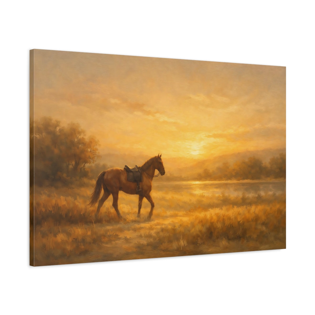 Side Mockup 1. Nature Horse Golden Hour Horse shown as stretched canvas wall art