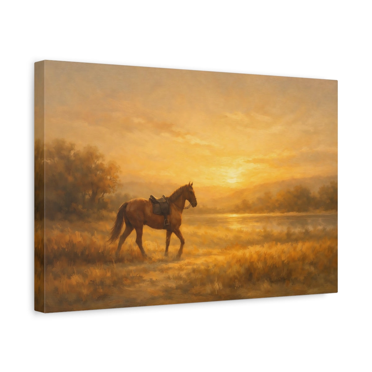 Side Mockup 4. Nature Horse Golden Hour Horse shown as stretched canvas wall art