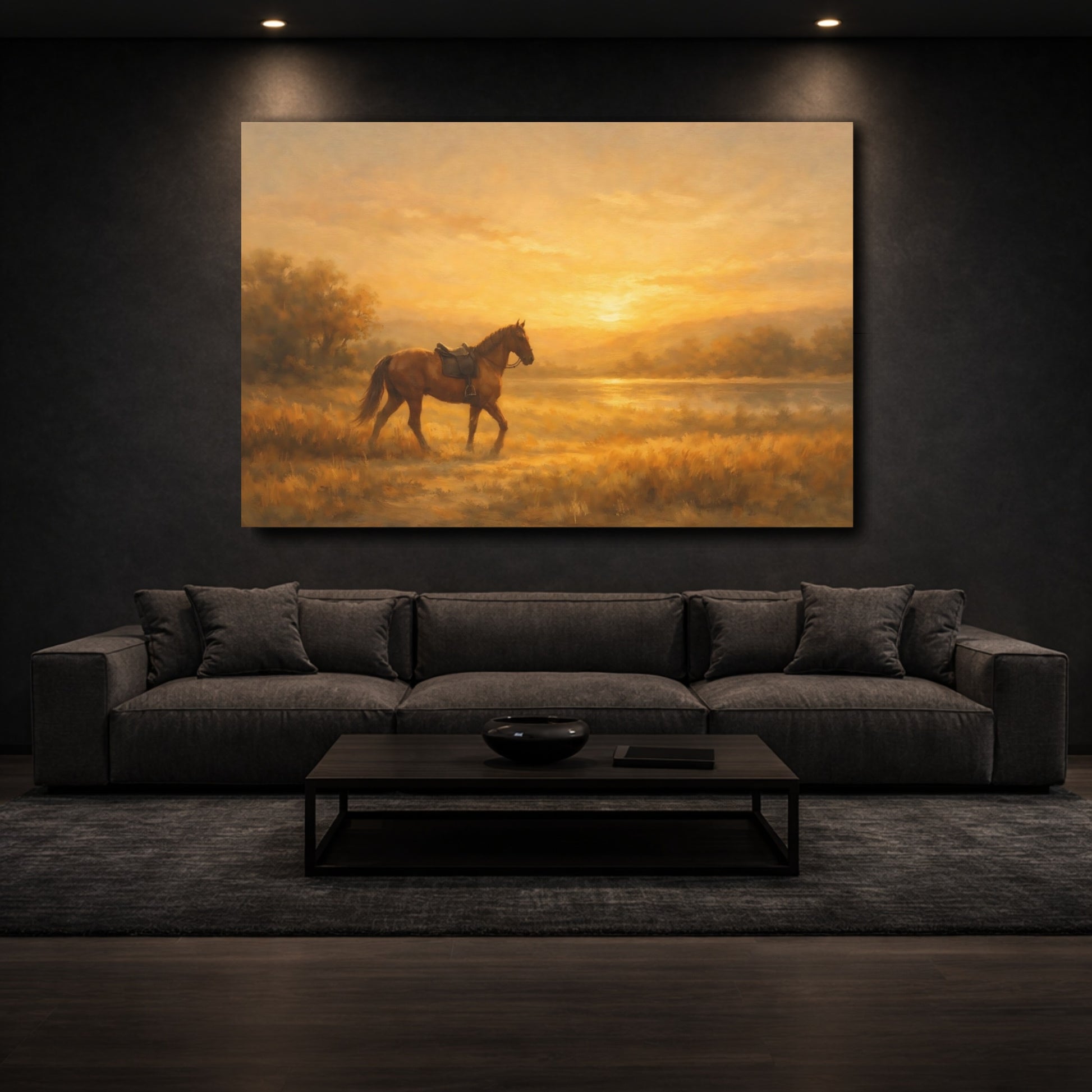 Mockup 2. Nature Horse Golden Hour Horse shown as stretched canvas wall art