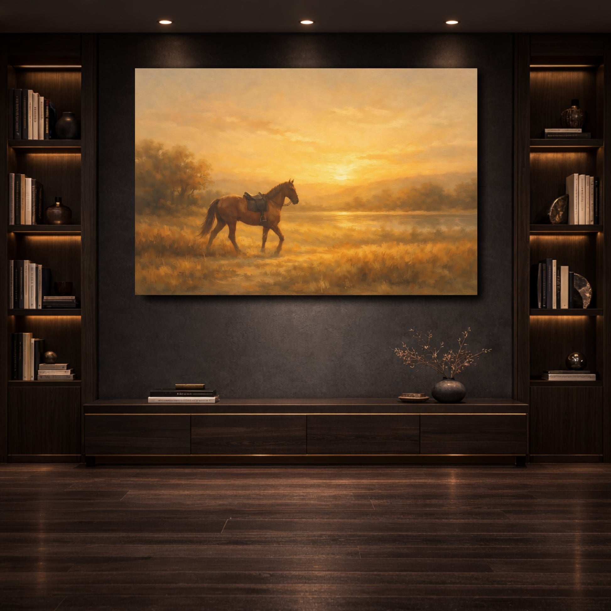 Mockup 3. Nature Horse Golden Hour Horse shown as stretched canvas wall art