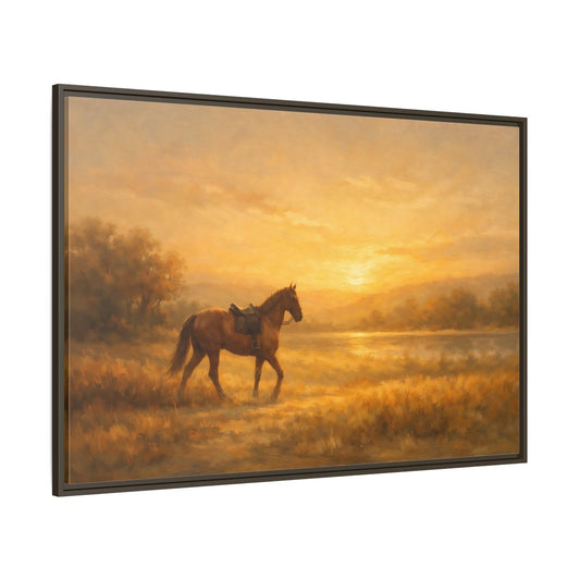 Main Mockup. Nature Horse Golden Sunset shown as stretched canvas wall art