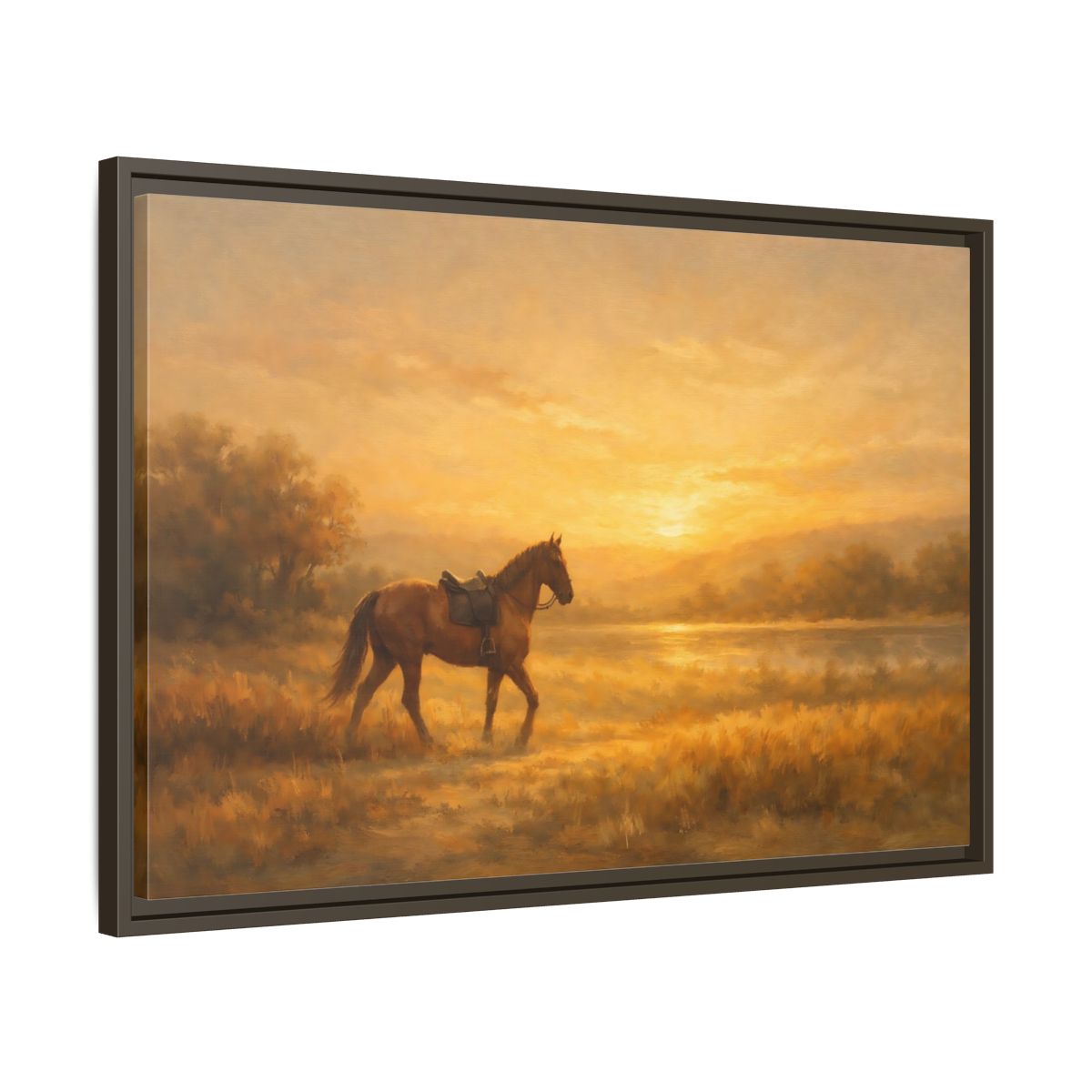 Side Mockup 11. Nature Horse Golden Sunset shown as stretched canvas wall art