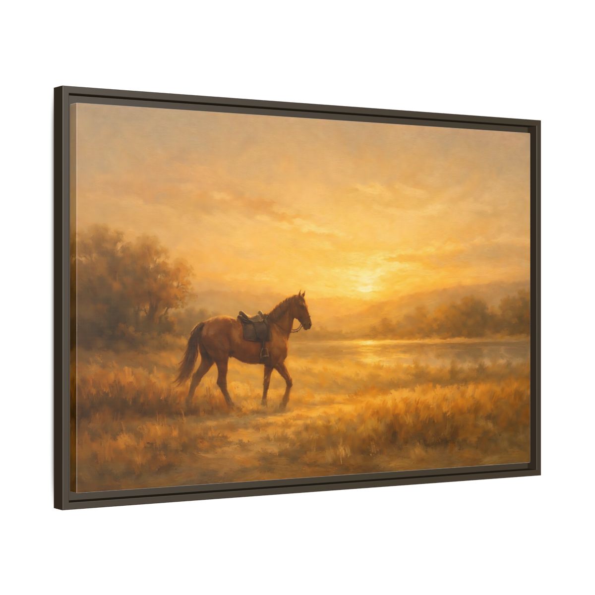 Side Mockup 9. Nature Horse Golden Sunset shown as stretched canvas wall art