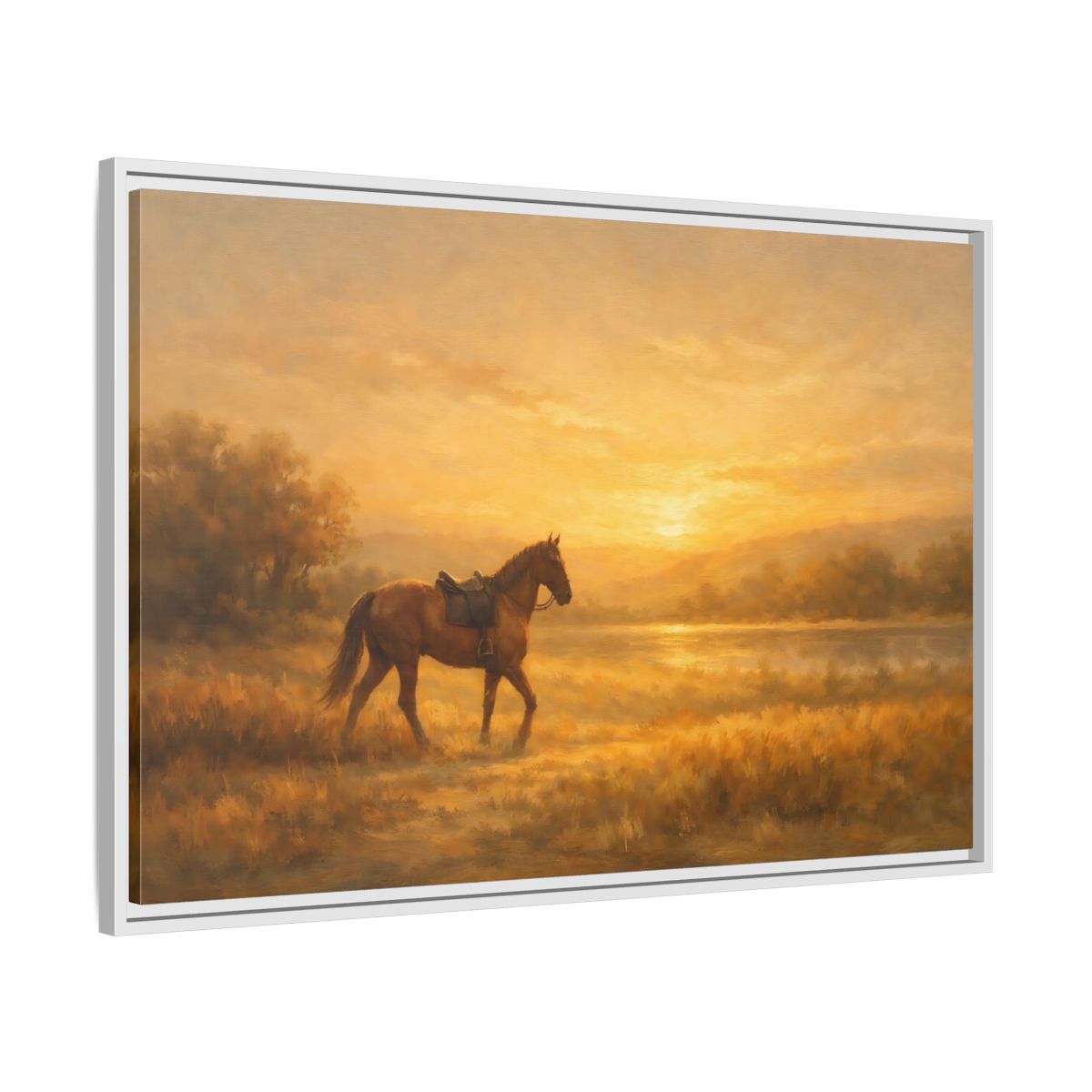 Side Mockup 8. Nature Horse Golden Sunset shown as stretched canvas wall art