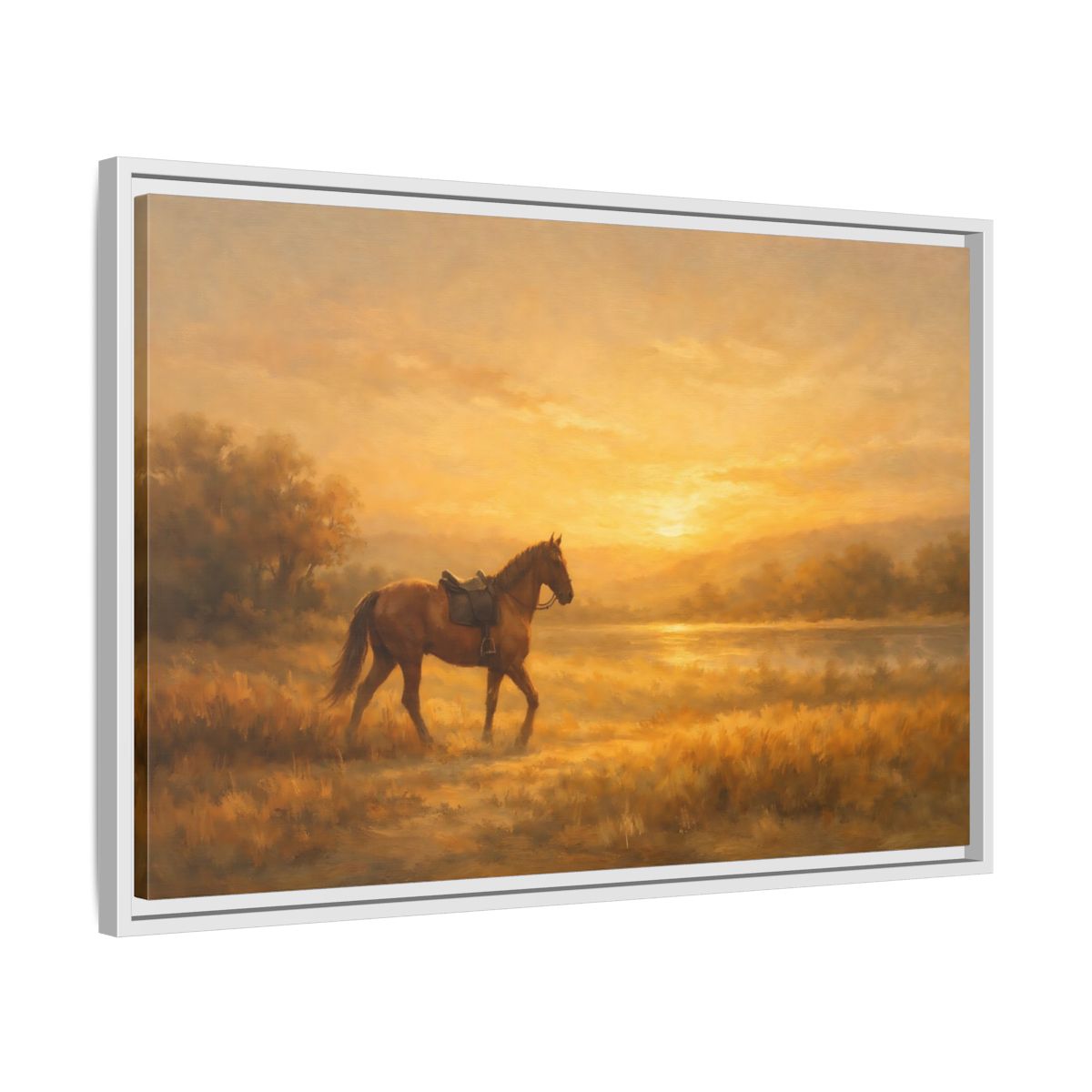 Side Mockup 10. Nature Horse Golden Sunset shown as stretched canvas wall art