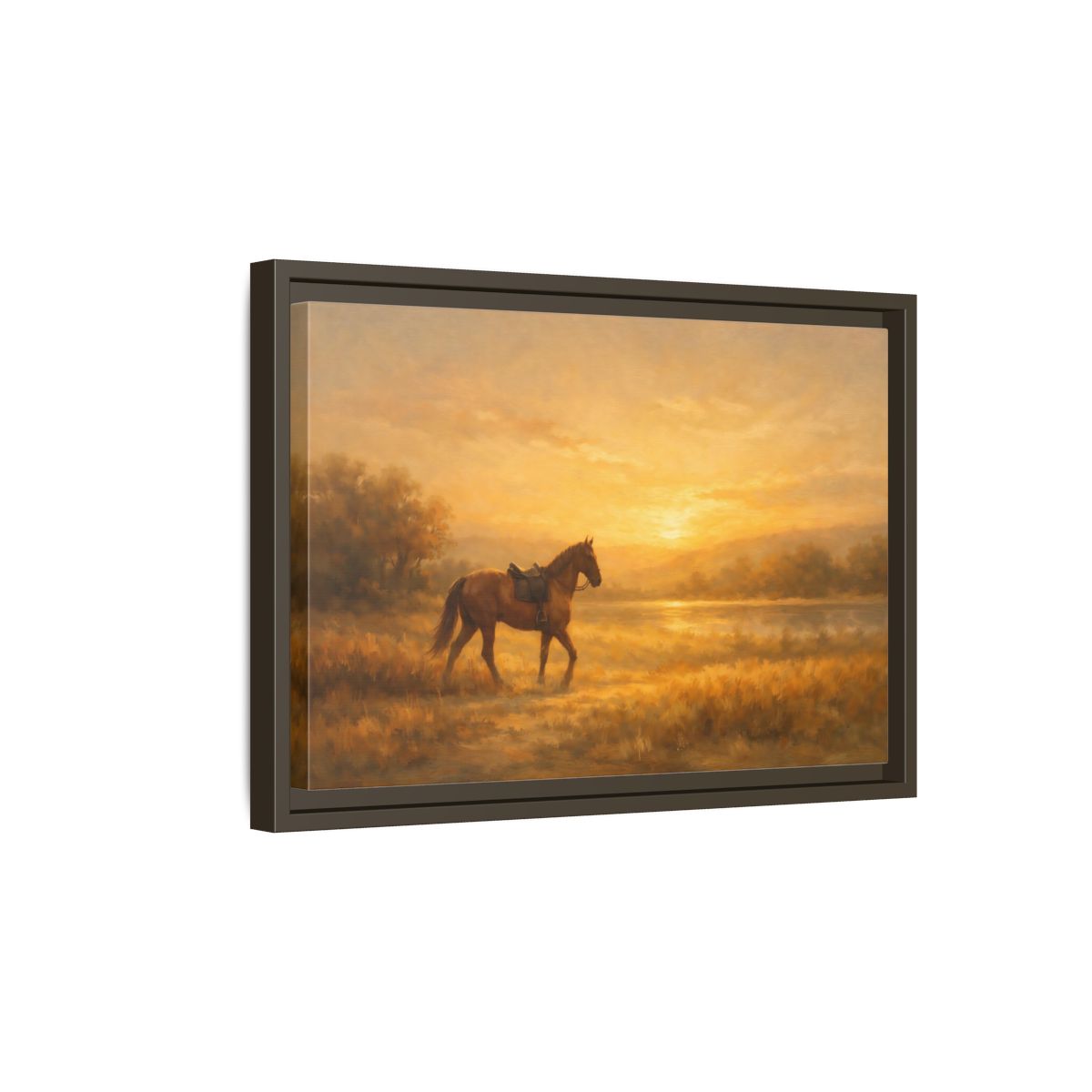 Side Mockup 5. Nature Horse Golden Sunset shown as stretched canvas wall art