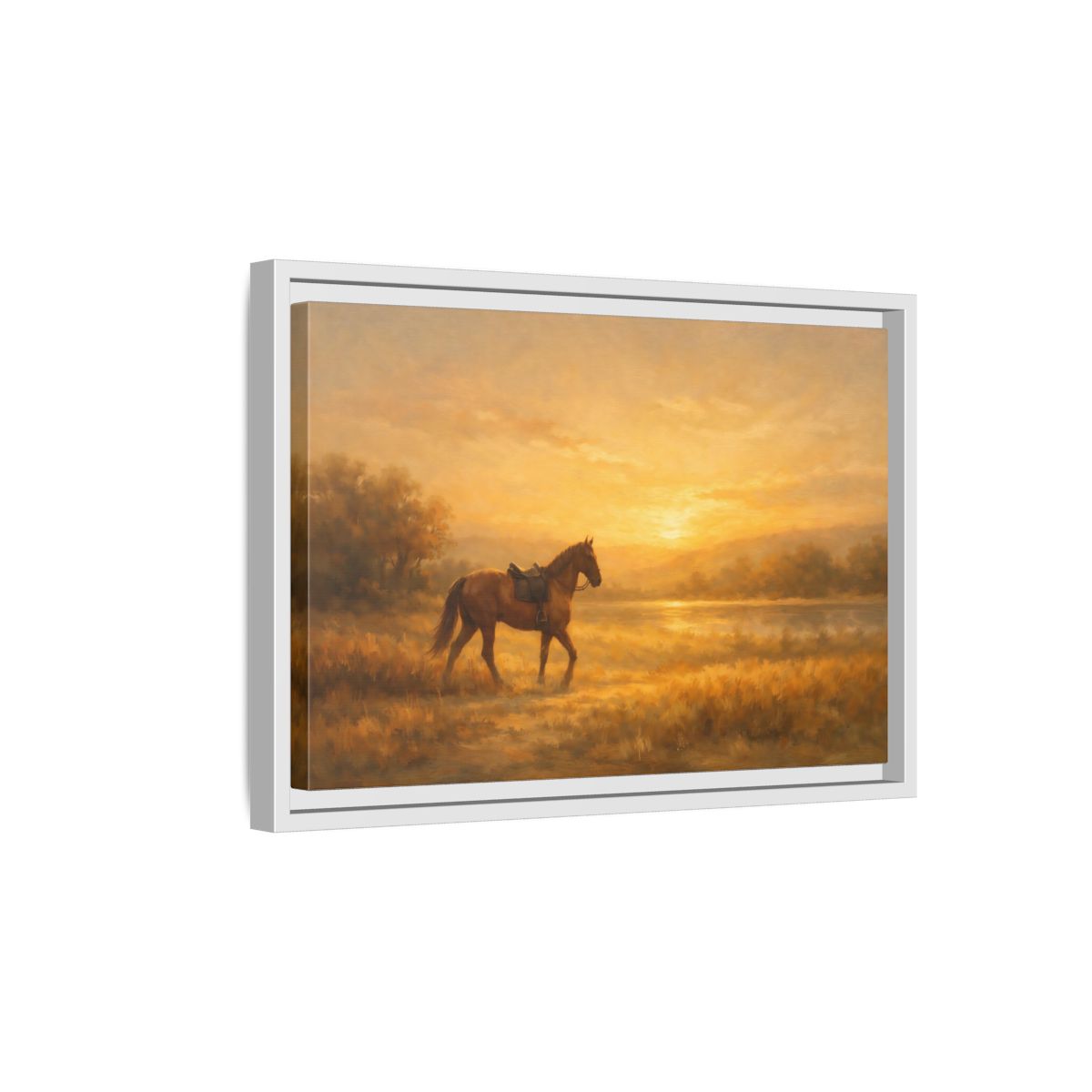 Side Mockup 4. Nature Horse Golden Sunset shown as stretched canvas wall art