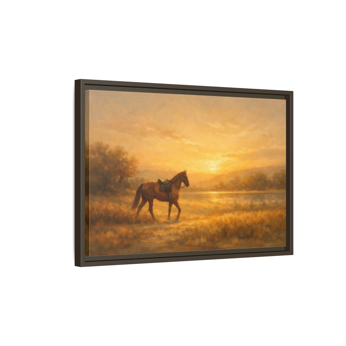 Side Mockup 2. Nature Horse Golden Sunset shown as stretched canvas wall art