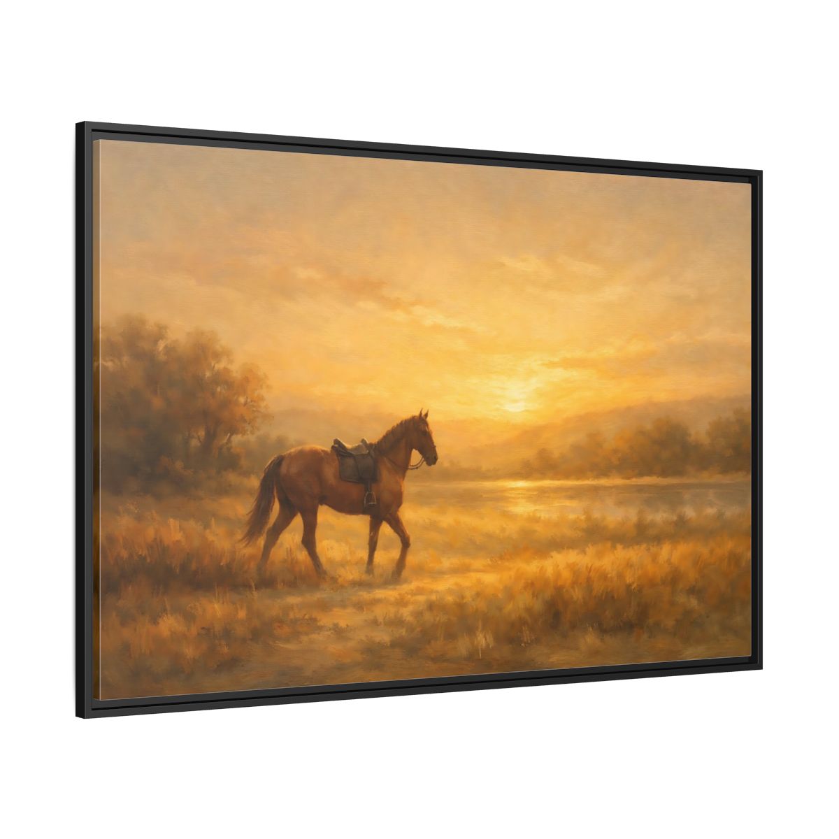 Side Mockup 12. Nature Horse Golden Sunset shown as stretched canvas wall art