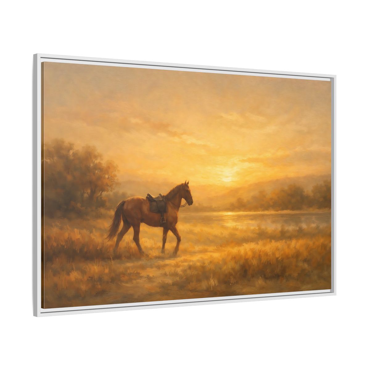 Side Mockup 7. Nature Horse Golden Sunset shown as stretched canvas wall art