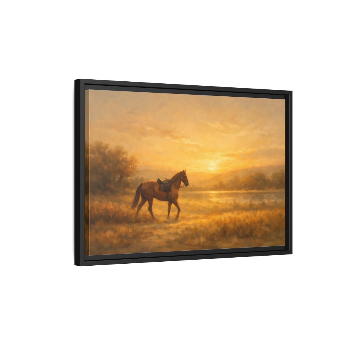 Side Mockup 3. Nature Horse Golden Sunset shown as stretched canvas wall art