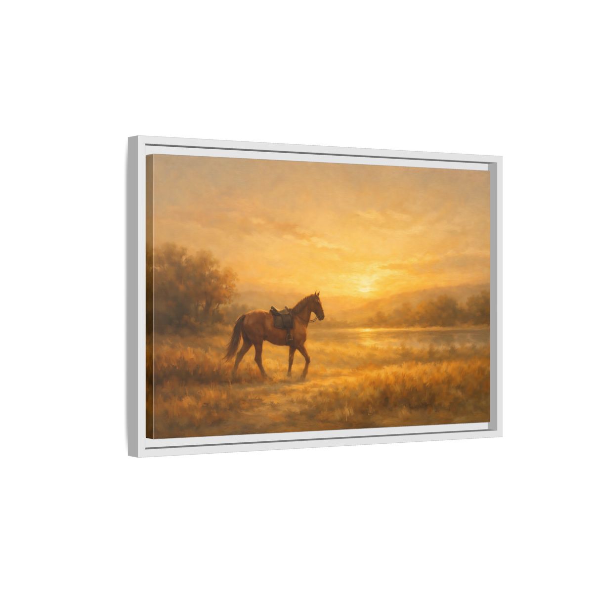 Side Mockup 1. Nature Horse Golden Sunset shown as stretched canvas wall art