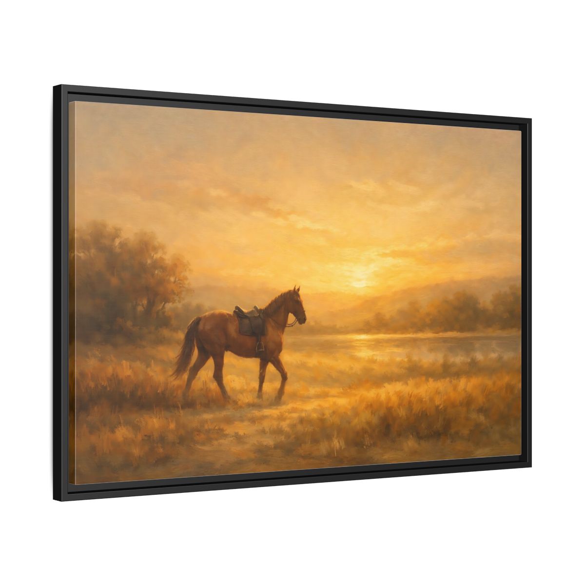 Side Mockup 13. Nature Horse Golden Sunset shown as stretched canvas wall art