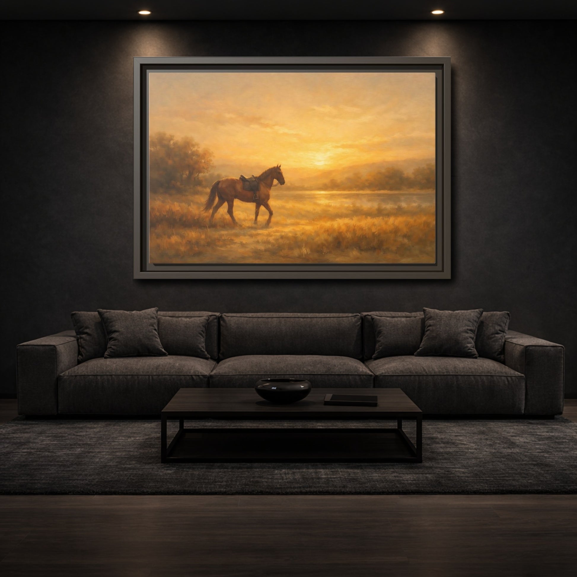 Mockup 2. Nature Horse Golden Sunset shown as stretched canvas wall art