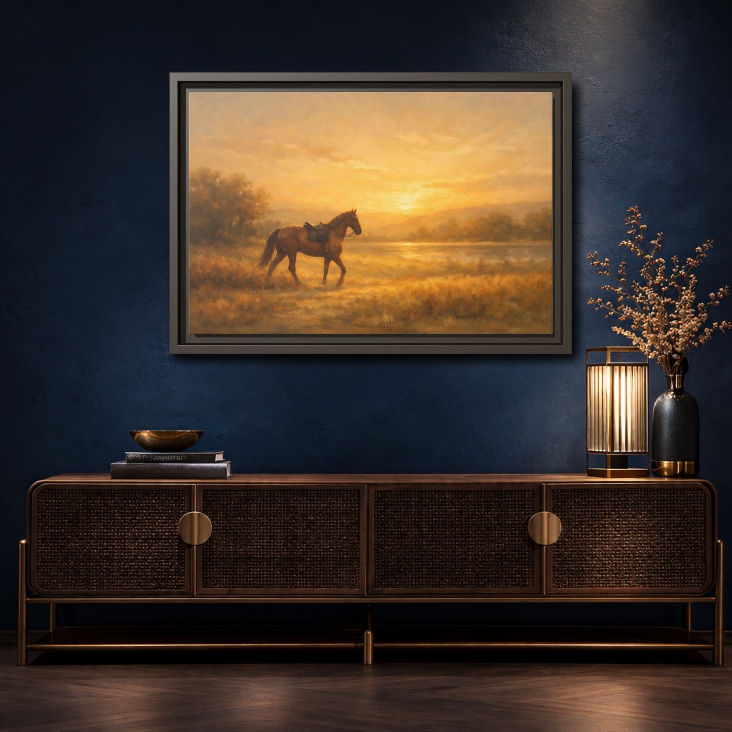 Mockup 4. Nature Horse Golden Sunset shown as stretched canvas wall art