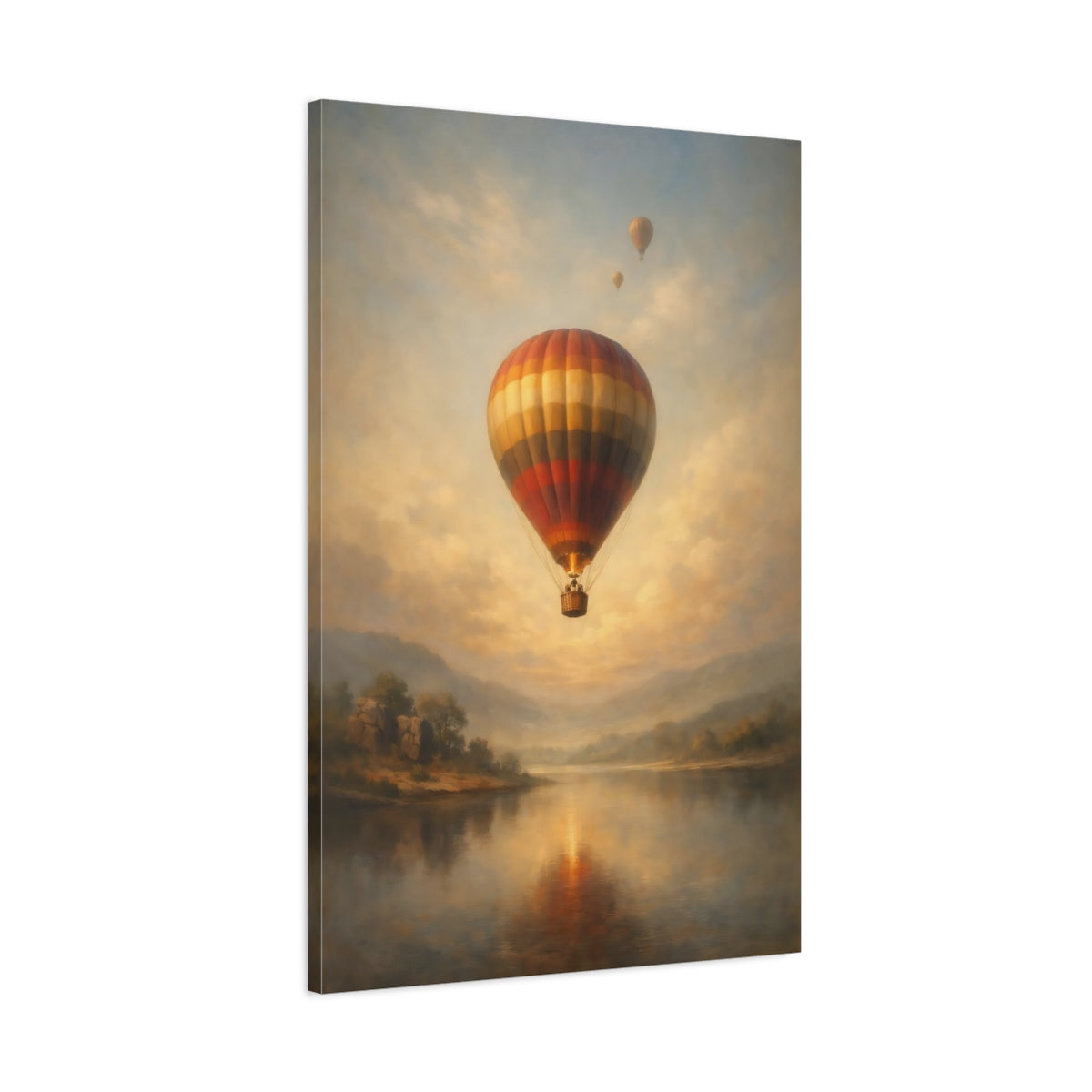 Side Mockup 1. Nature Hot Air Balloon Golden Hour Hot Air Balloon shown as stretched canvas wall art