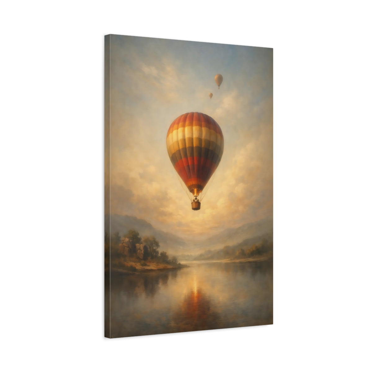 Side Mockup 2. Nature Hot Air Balloon Golden Hour Hot Air Balloon shown as stretched canvas wall art