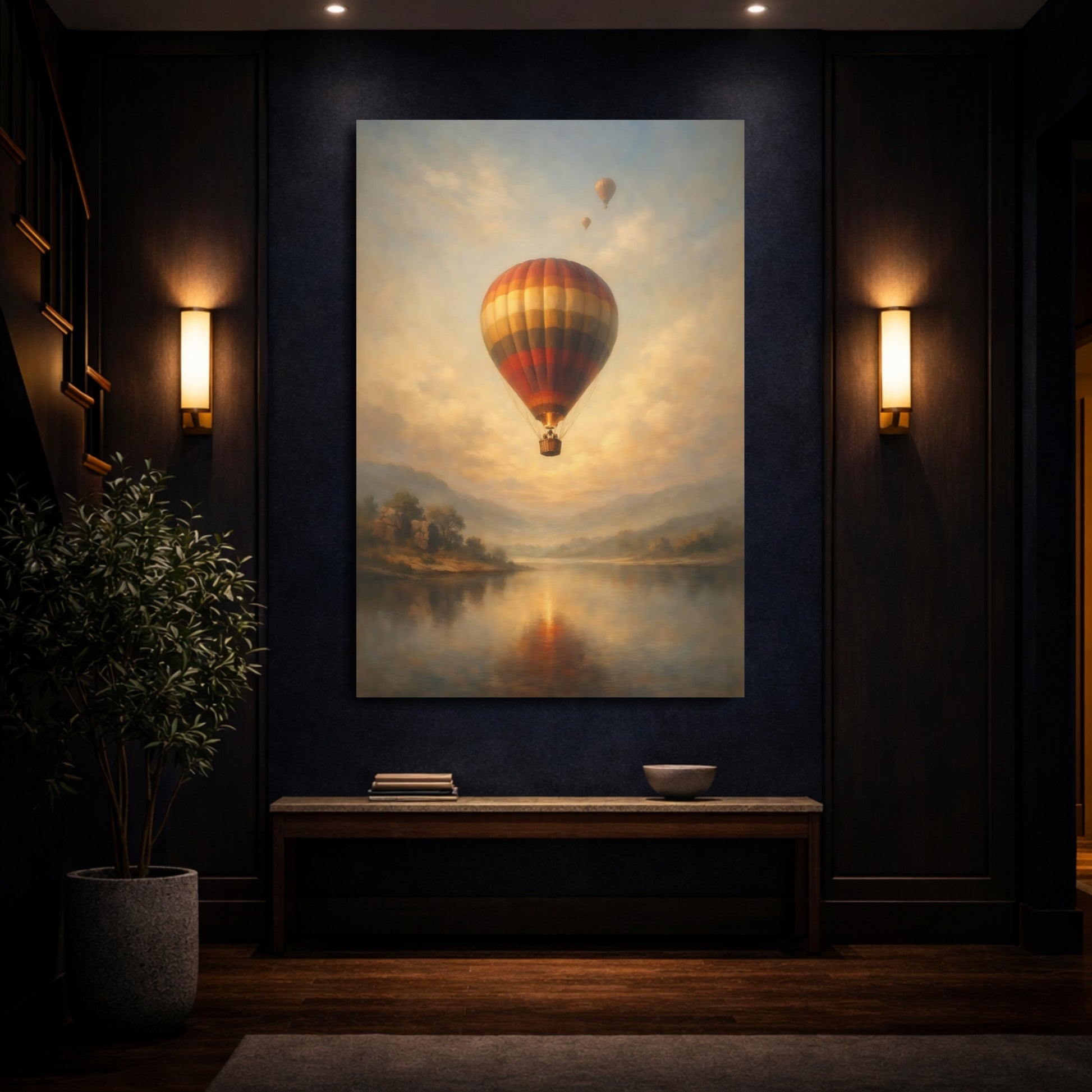 Mockup 3. Nature Hot Air Balloon Golden Hour Hot Air Balloon shown as stretched canvas wall art