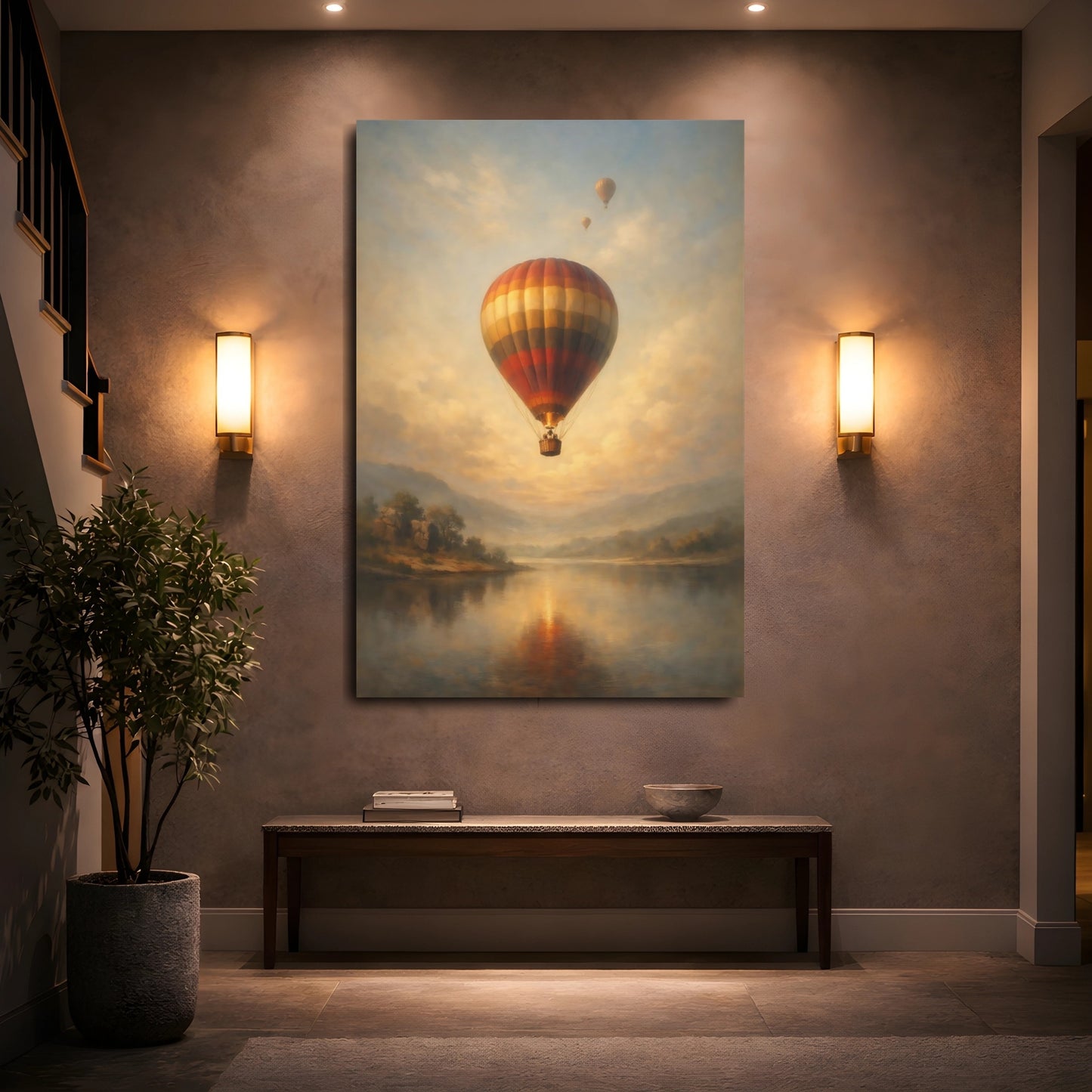 Mockup 4. Nature Hot Air Balloon Golden Hour Hot Air Balloon shown as stretched canvas wall art