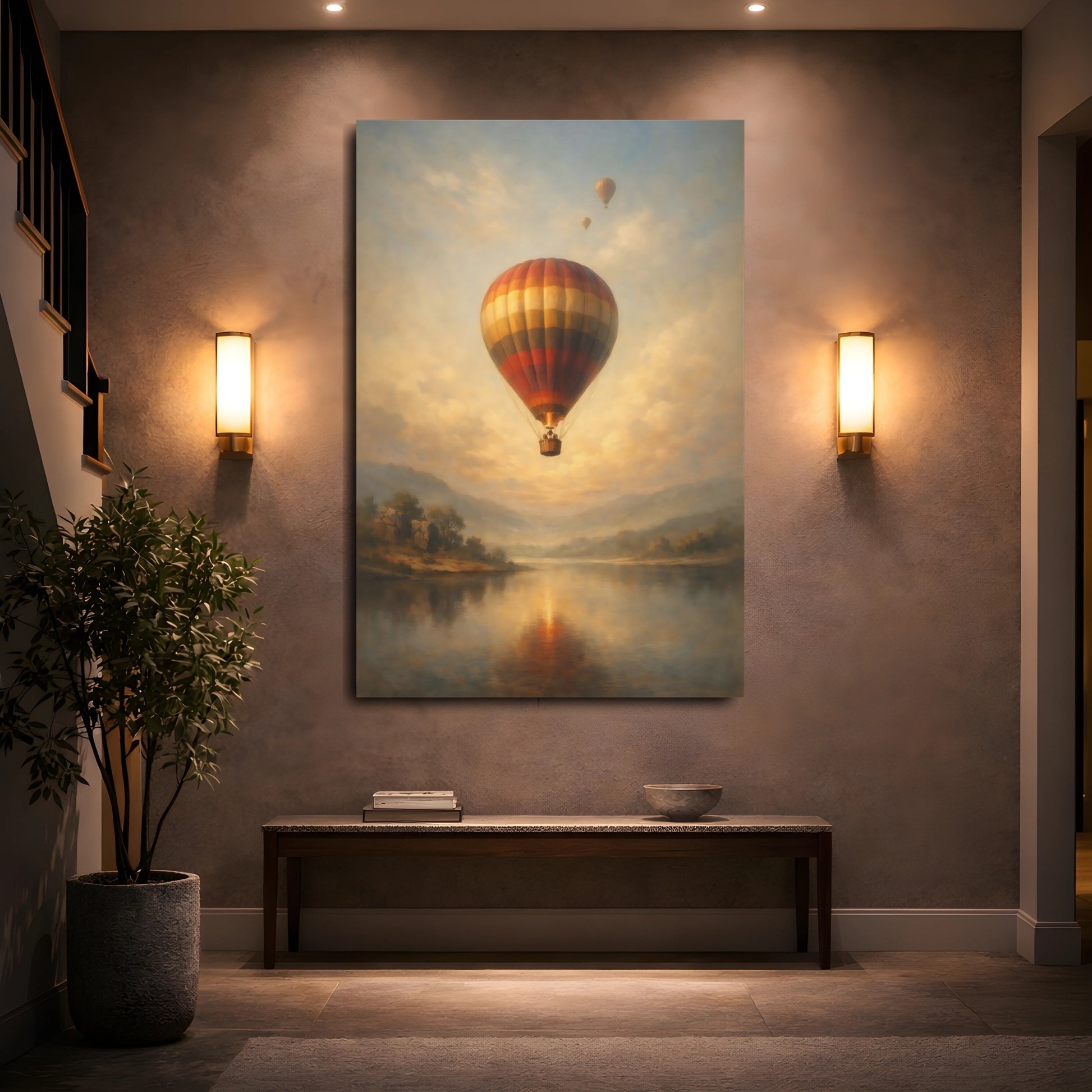 Mockup 4. Nature Hot Air Balloon Golden Hour Hot Air Balloon shown as stretched canvas wall art