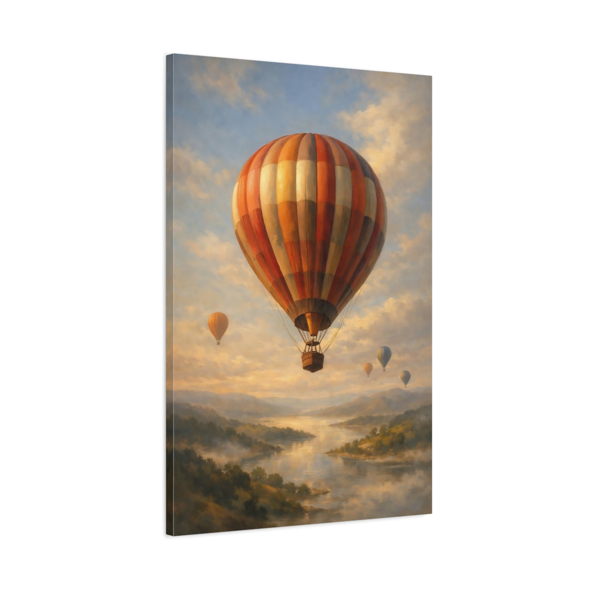 Side Mockup 1. Nature Hot Air Balloons Hot Air Balloons shown as stretched canvas wall art