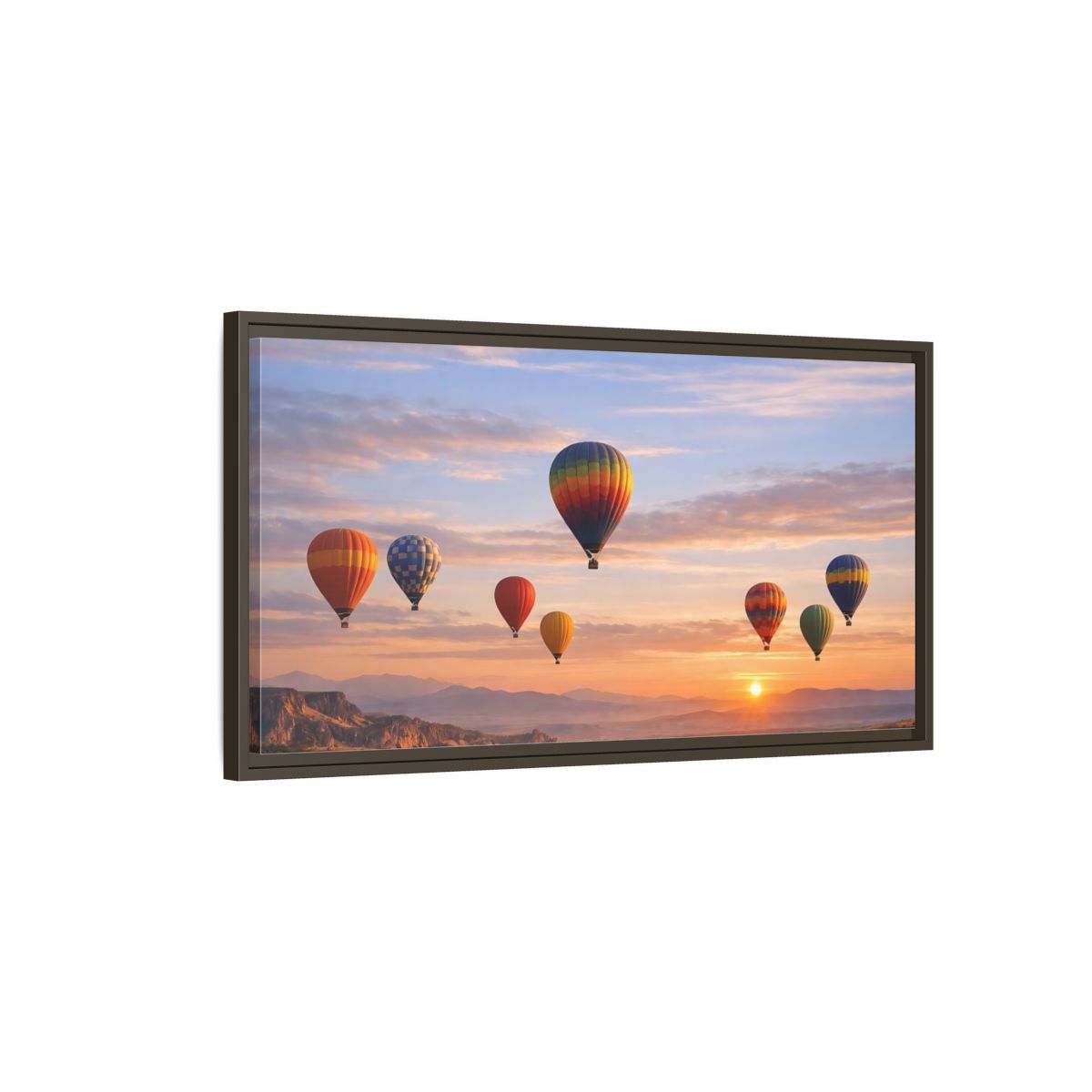 Main Mockup. Nature Hot Air Balloons Colorful Hot Air Balloons shown as stretched canvas wall art