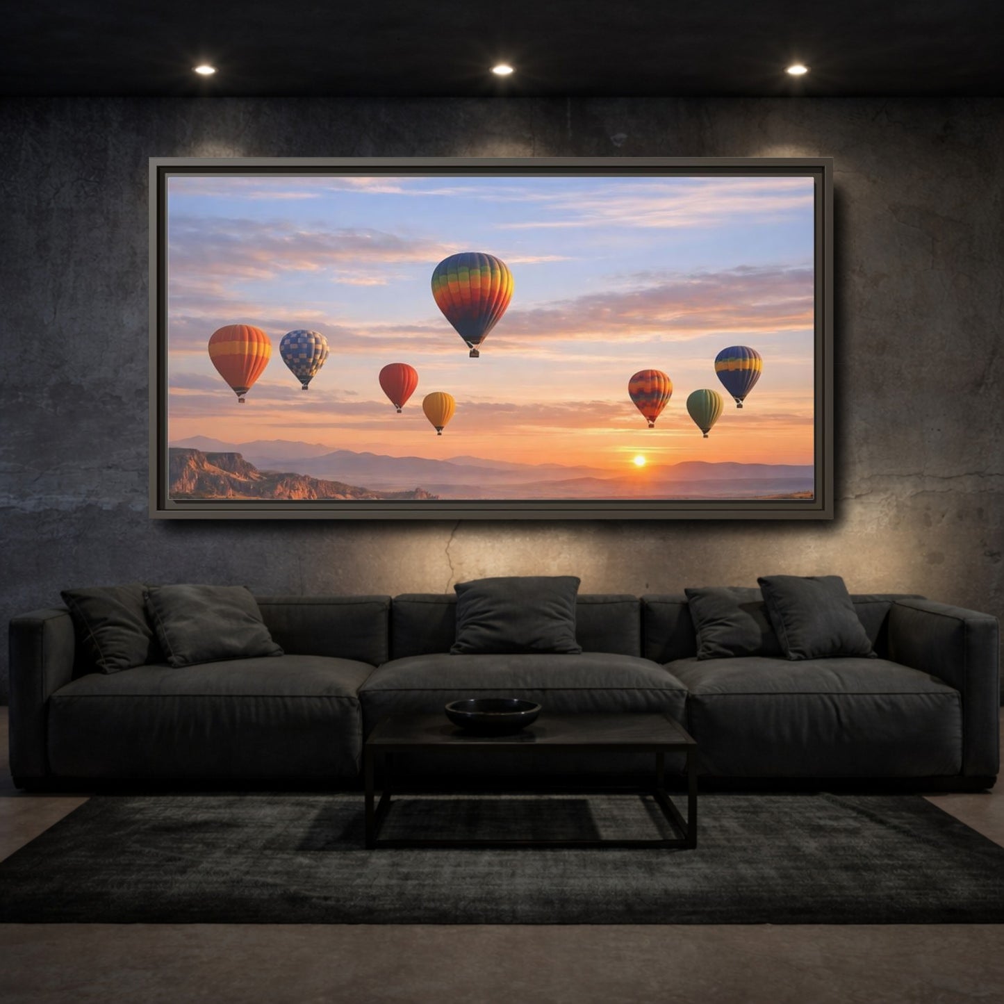 Mockup 2. Nature Hot Air Balloons Colorful Hot Air Balloons shown as stretched canvas wall art