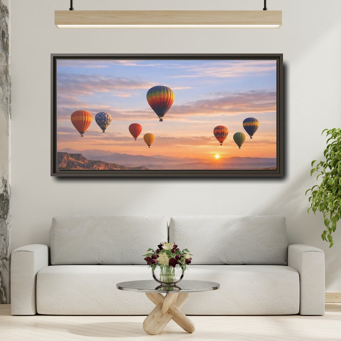 Mockup 3. Nature Hot Air Balloons Colorful Hot Air Balloons shown as stretched canvas wall art