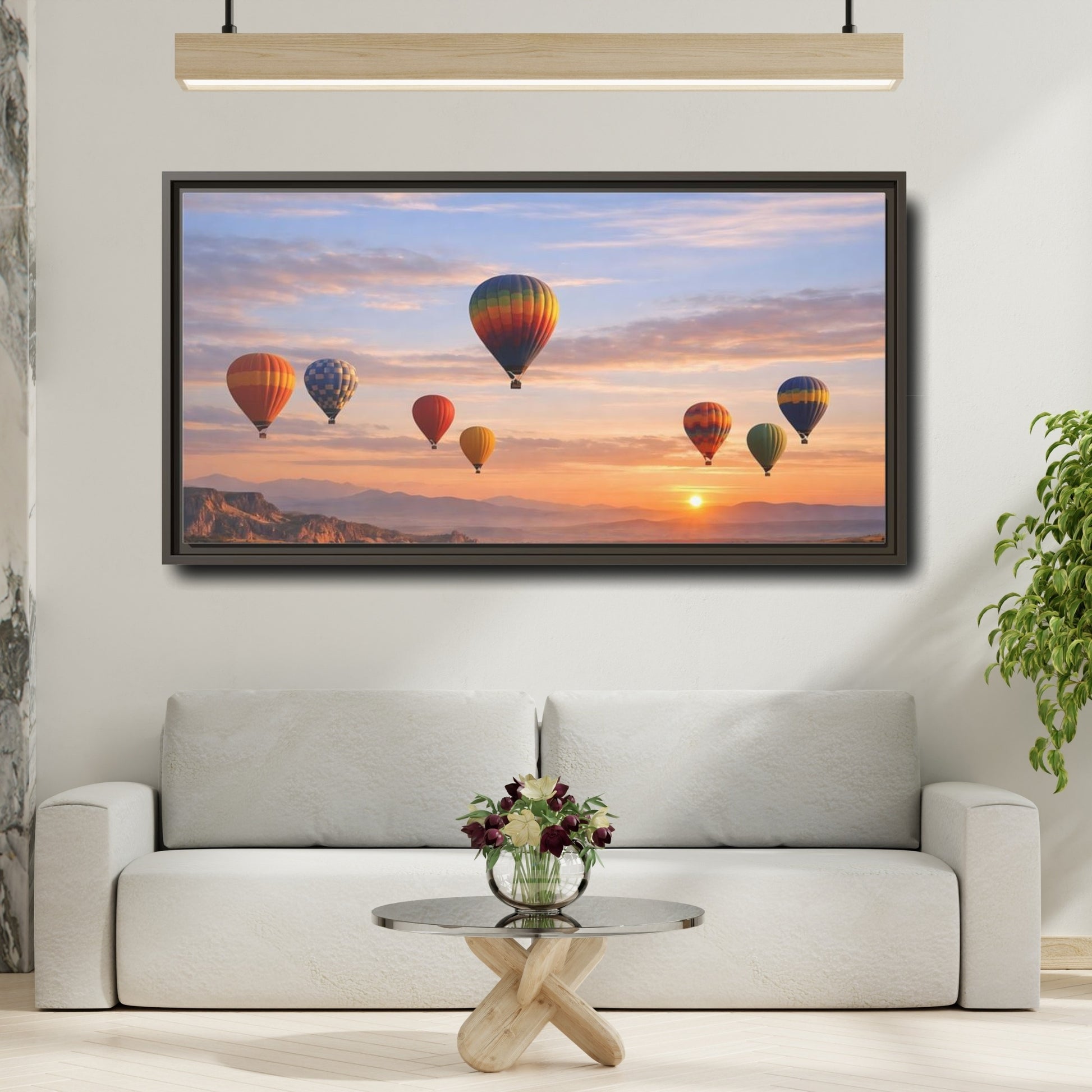Mockup 3. Nature Hot Air Balloons Colorful Hot Air Balloons shown as stretched canvas wall art
