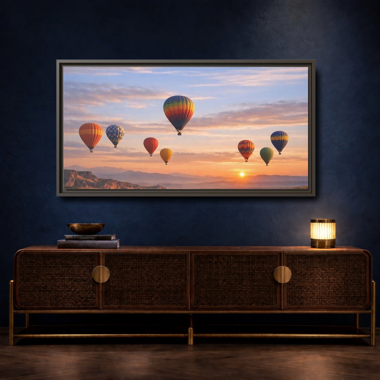 Mockup 4. Nature Hot Air Balloons Colorful Hot Air Balloons shown as stretched canvas wall art
