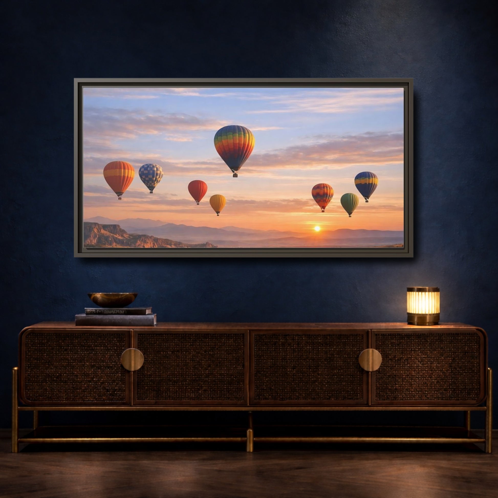 Mockup 4. Nature Hot Air Balloons Colorful Hot Air Balloons shown as stretched canvas wall art