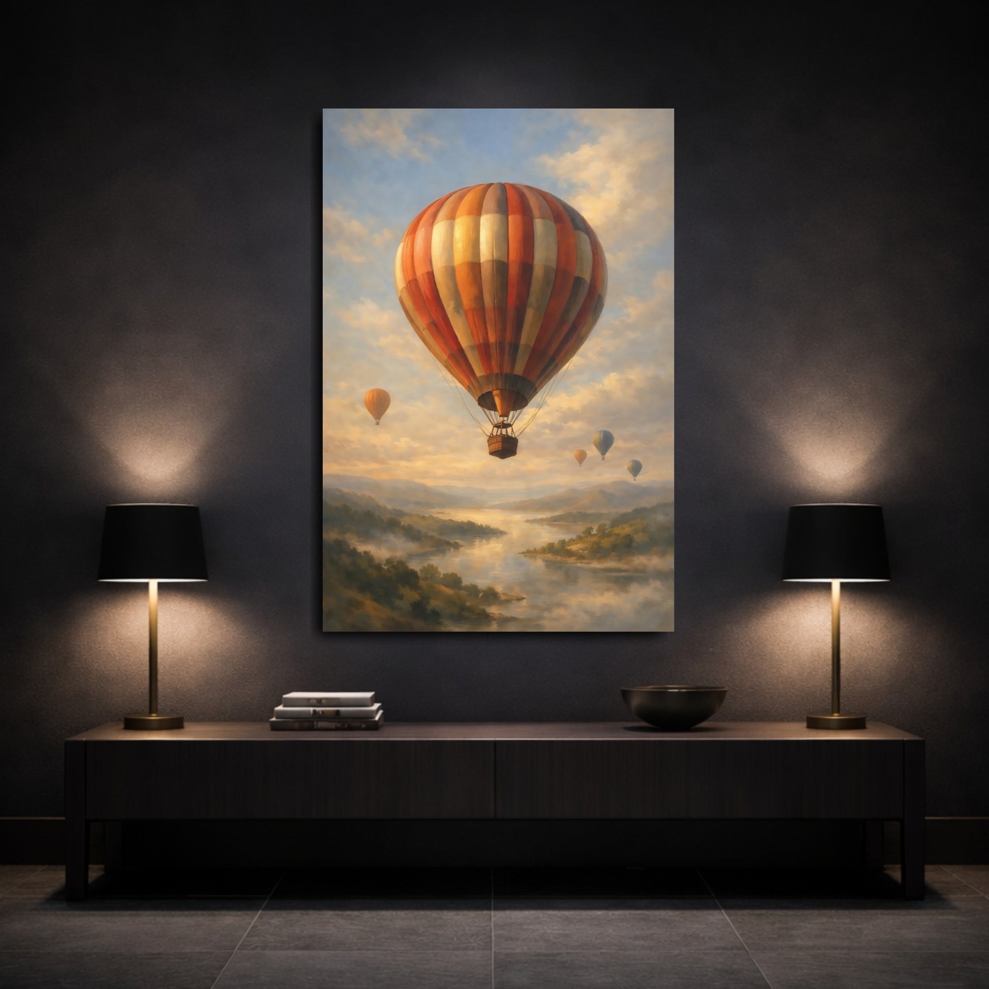 Mockup 2. Nature Hot Air Balloons Hot Air Balloons shown as stretched canvas wall art
